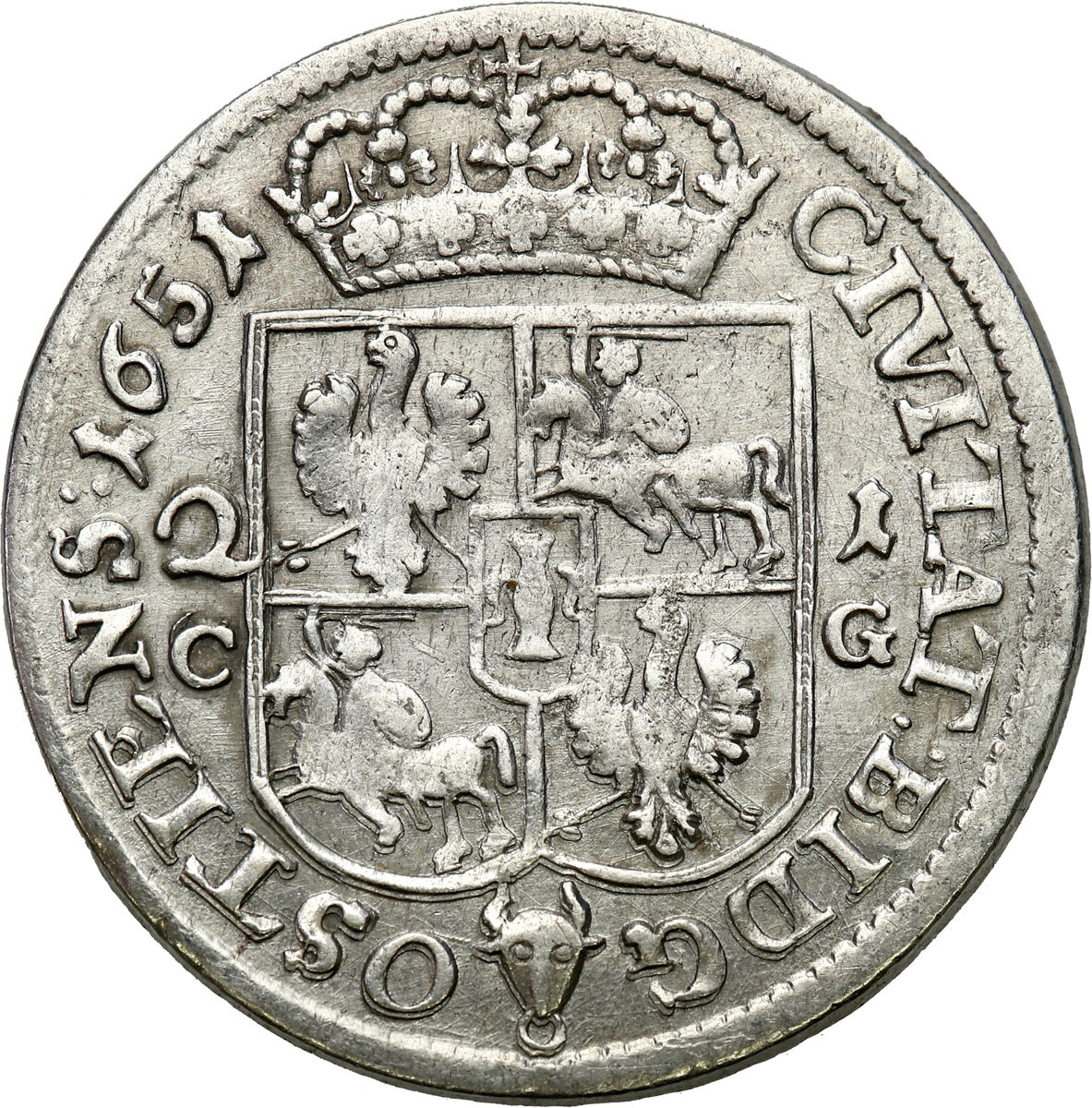 Jan II Kazimierz. Ort (18 groszy) 1651, Bydgoszcz - RZADKOŚĆ R4